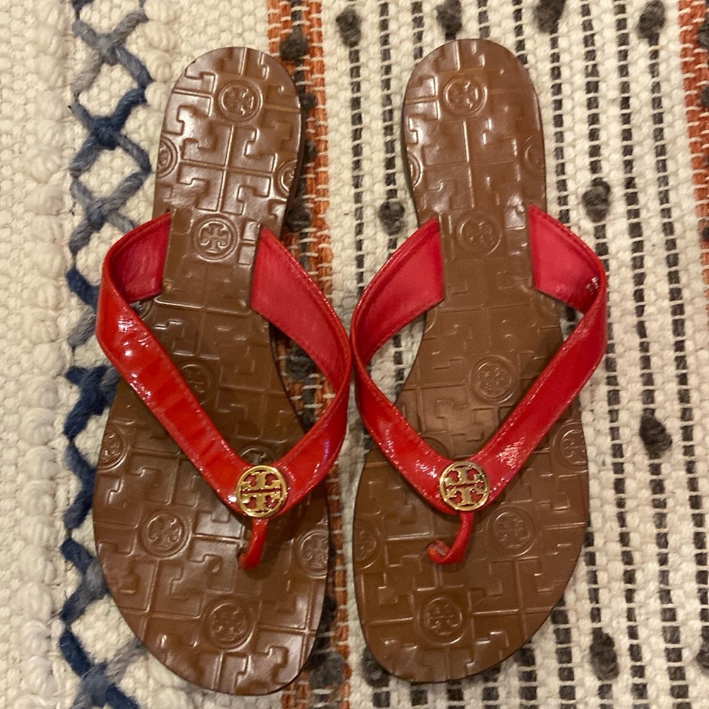 Tory Burch Red Patent Leather Slides
